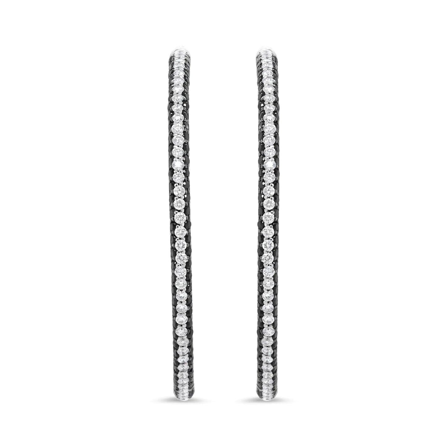 18K White Gold 3 1/4 Cttw Round Black and White Diamond Inside-Outside Hoop Earrings (Black and F-G Color, VS1-VS2 Clarity)