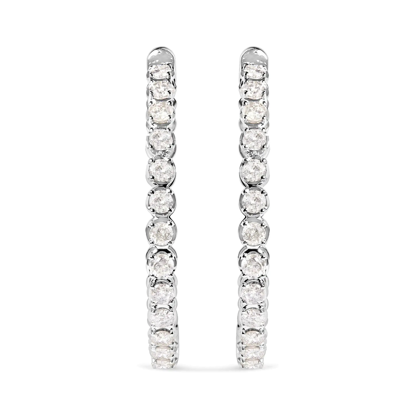 14K White Gold 7.0 Cttw Diamond 1-¾ Inside Out Hinged Leverback Hoop Earrings (I-J Color, I2-I3 Clarity)