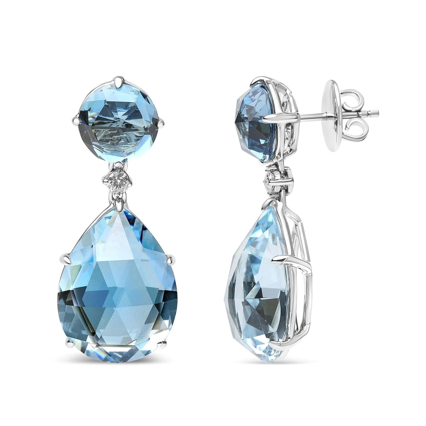 18K White Gold 1/5 Cttw Diamond with Round London Blue Topaz and 20 x 15mm Pear Cut Sky Blue Topaz Gemstone Dangle Earring (G-H Color, SI1-SI2 Clarity)