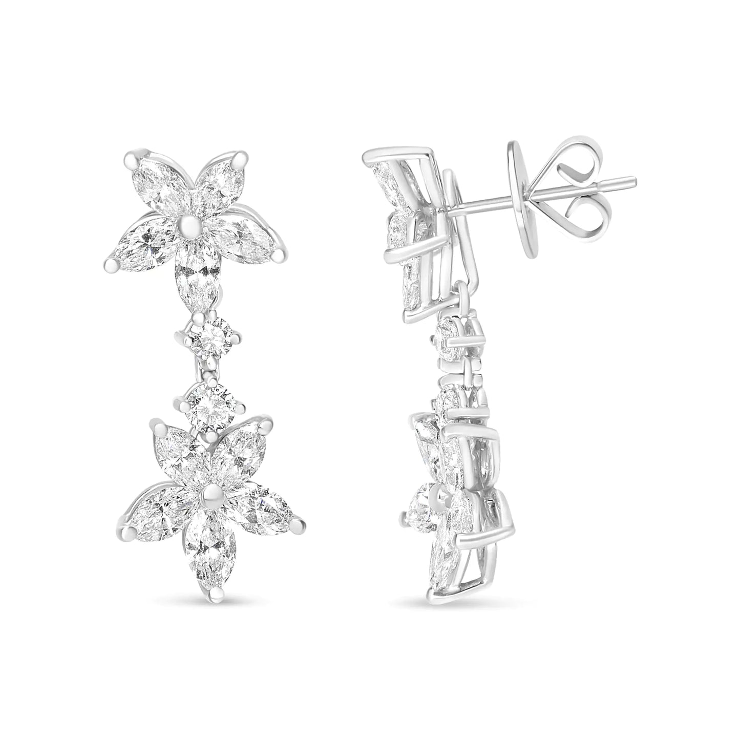 18k White Gold 6.0 Cttw Marquise Diamond Floral Dangle Drop Earrings (E-F Color, VS1-VS2 Clarity)