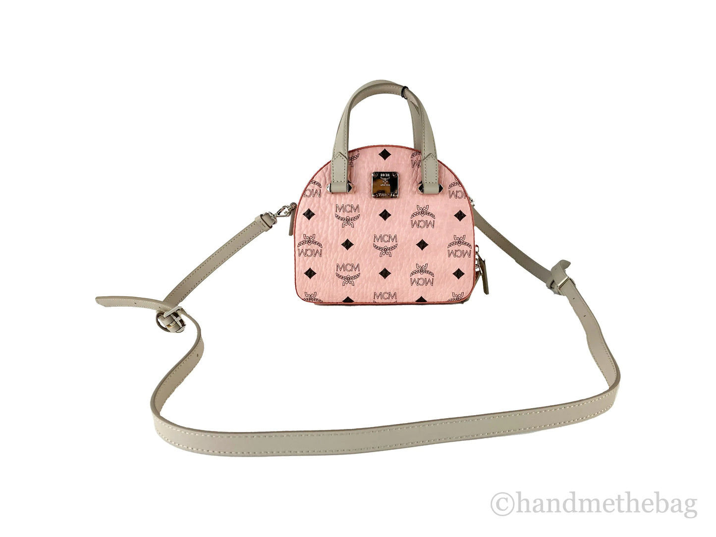 MCM Soft Pink Leather Mini Round Top Tote Crossbody