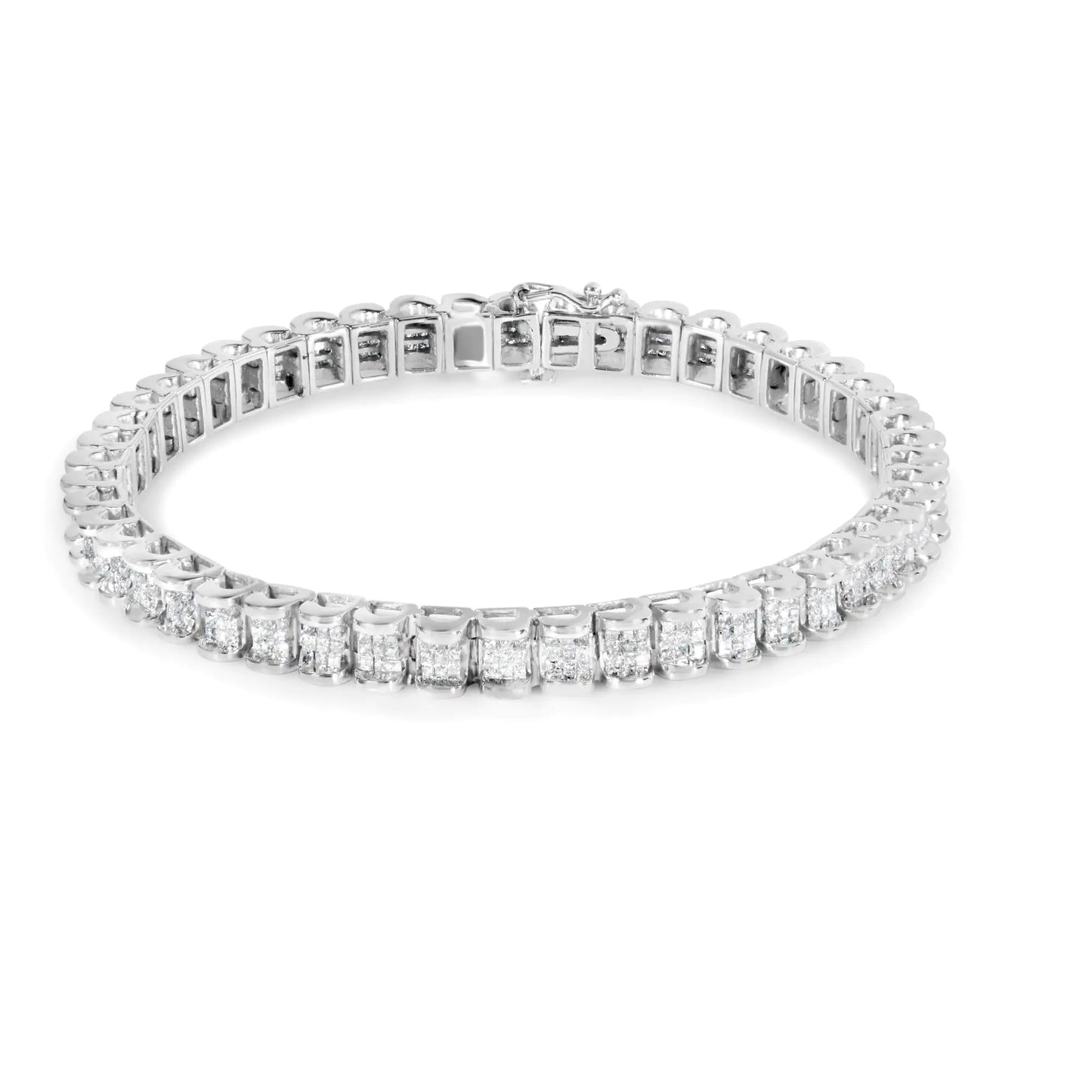 14K White Gold 3.00 Cttw Princess-Cut Diamond Link 7.5" Bracelet (H-I Color, SI1-SI2 Clarity)