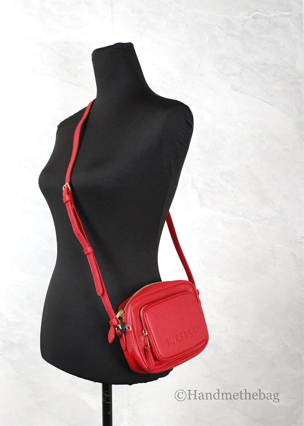 Burberry Small Branded Red Leather Camera Crossbody Bag