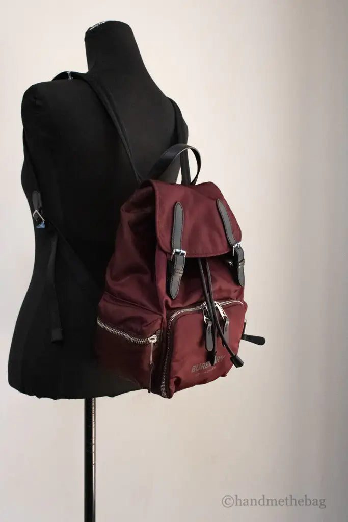 Burberry Medium Burgundy Econyl Nylon Rucksack Drawstring Backpack Bookbag