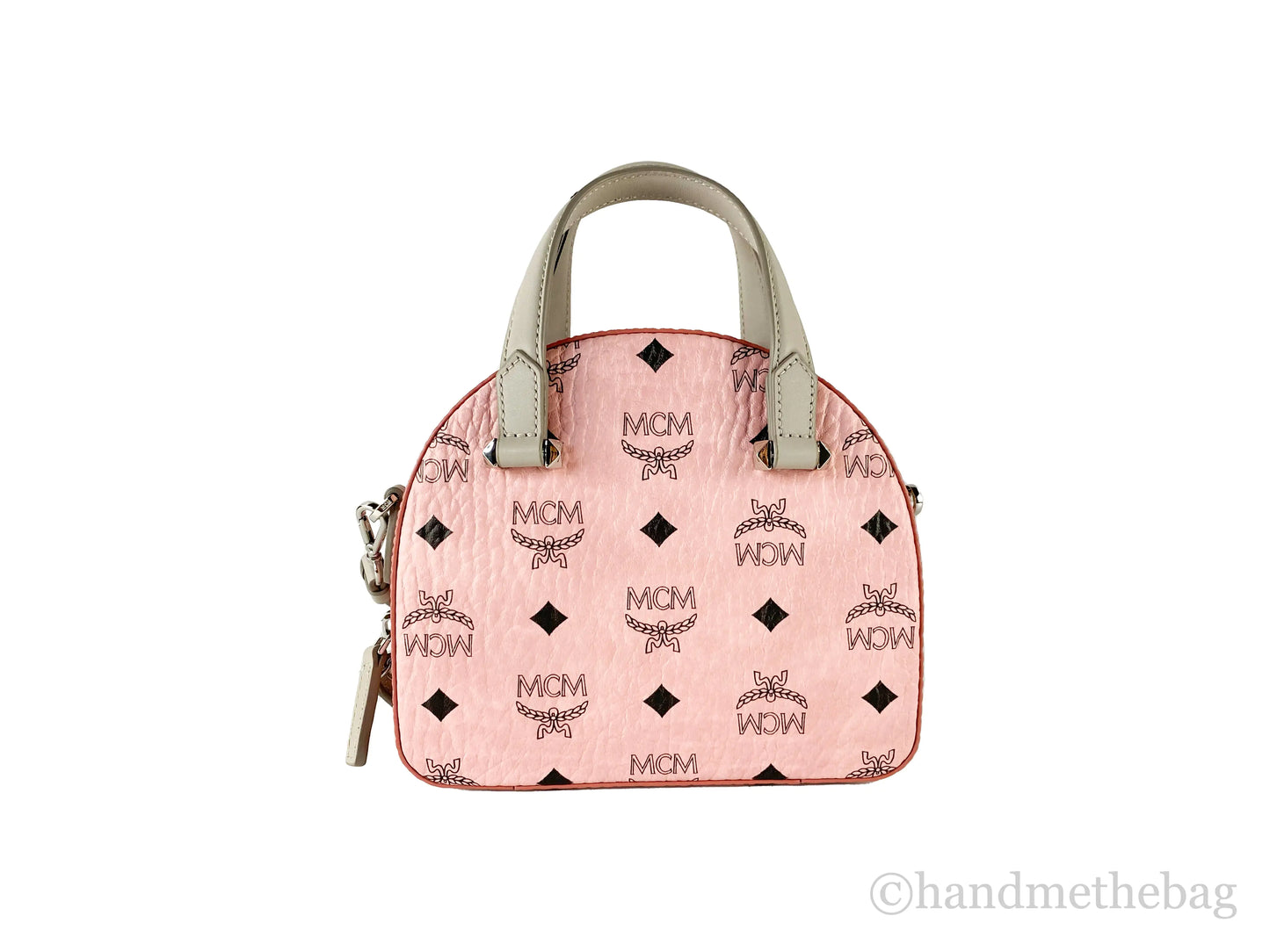 MCM Soft Pink Leather Mini Round Top Tote Crossbody