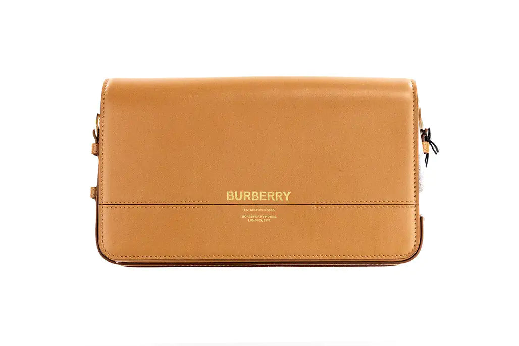 Burberry Grace Small Nutmeg Leather Flap Crossbody Clutch Handbag