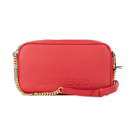 Burberry Small Red Leather Elongated Camera Crossbody Bag