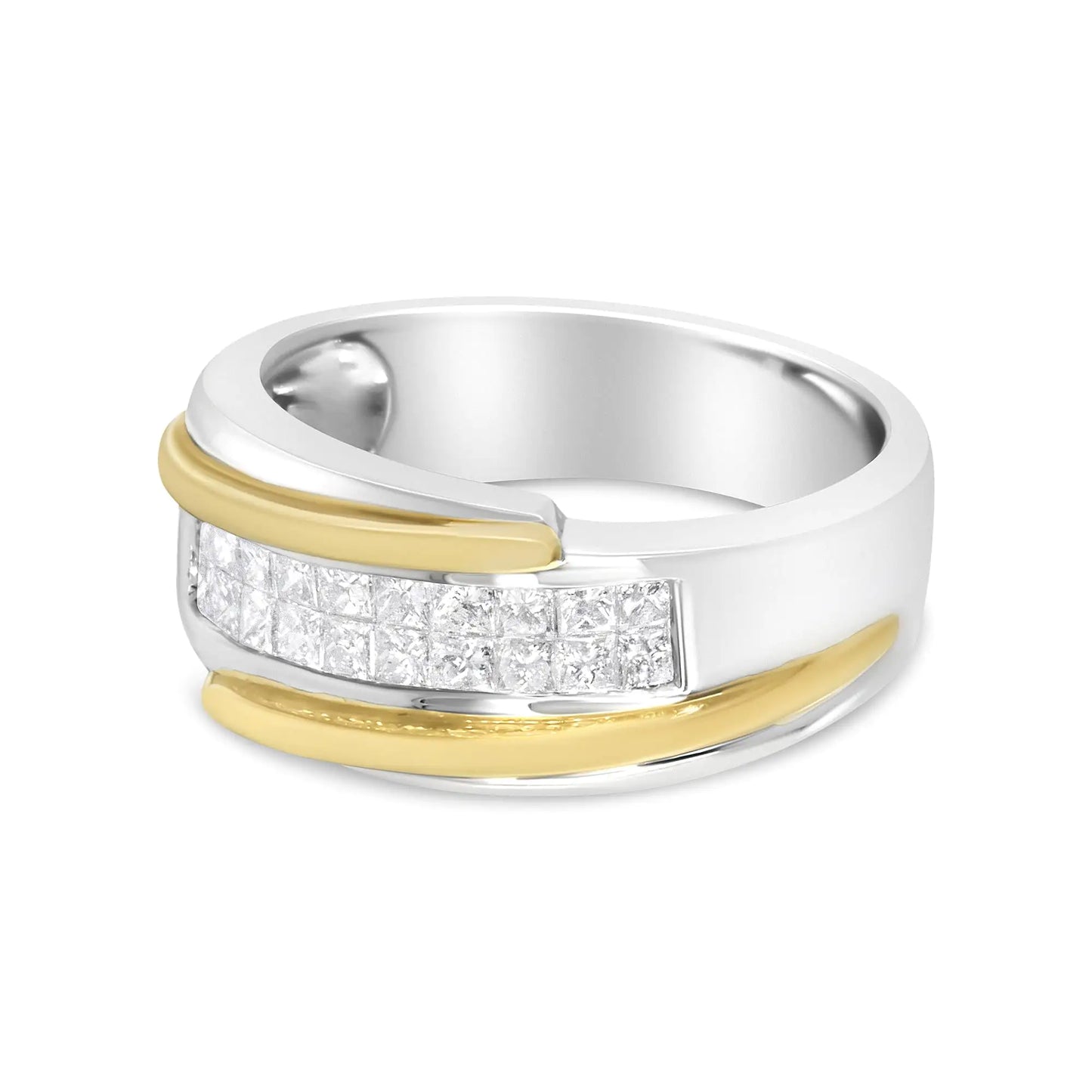 14K Yellow and White Gold 1.00 Cttw Princess-Cut Diamond Modern Gent's Band (H-I Color, SI2-I1 Clarity) - Size 10