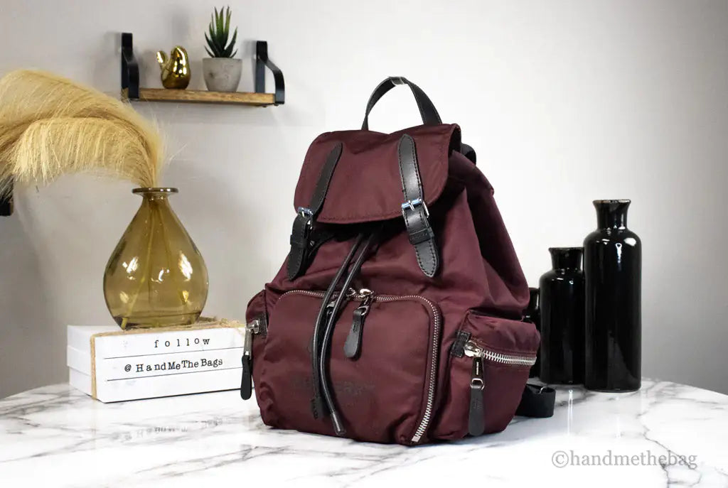 Burberry Medium Burgundy Econyl Nylon Rucksack Drawstring Backpack Bookbag