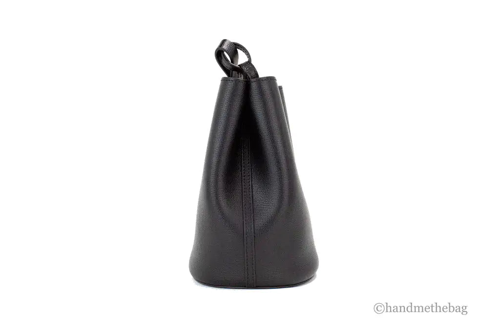 Burberry Lorne Small Black Haymarket Check Leather Bucket Handbag