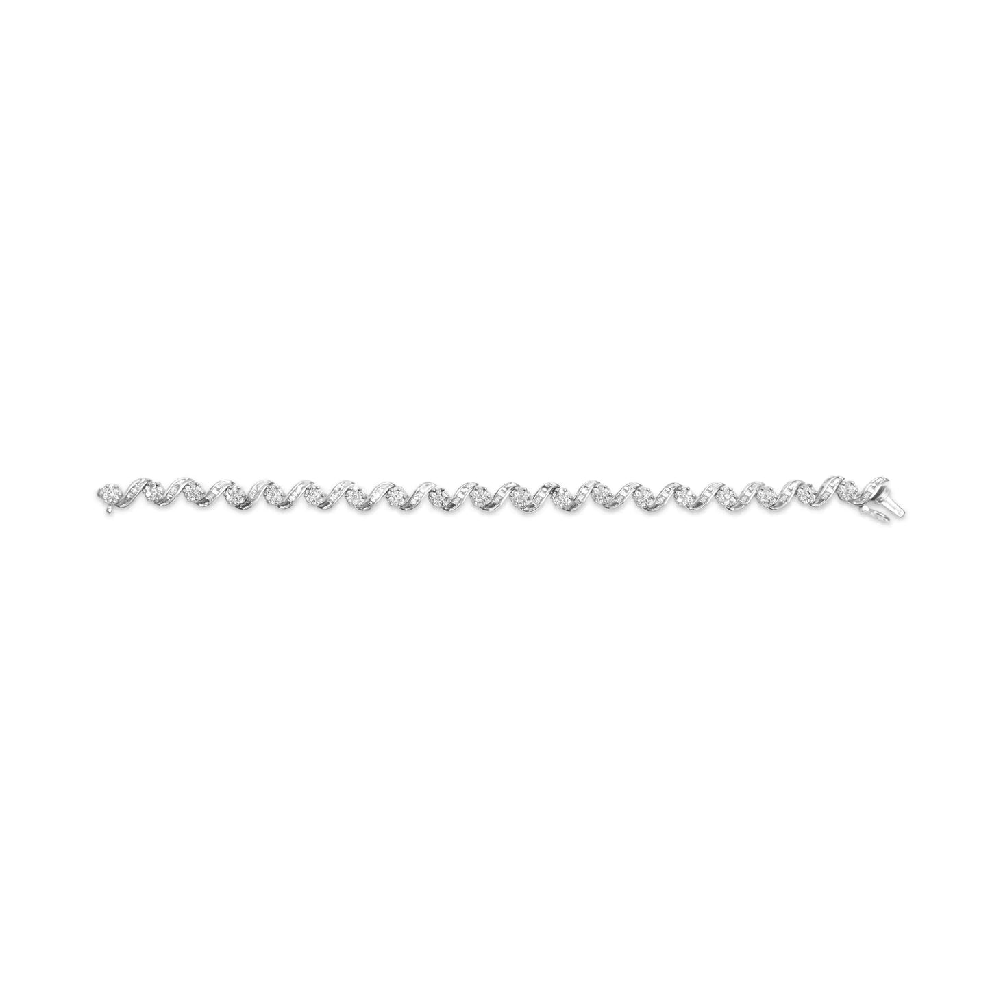 14K White Gold 2.00 Cttw Diamond Cluster and Spiral Link Bracelet (I-J Color, I1-I2 Clarity) - 7"