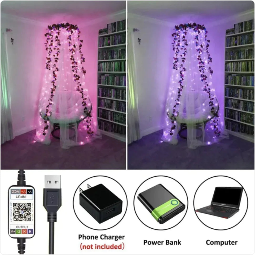 Bluetooth-Controlled LED Copper Wire String Lights with Music Sync