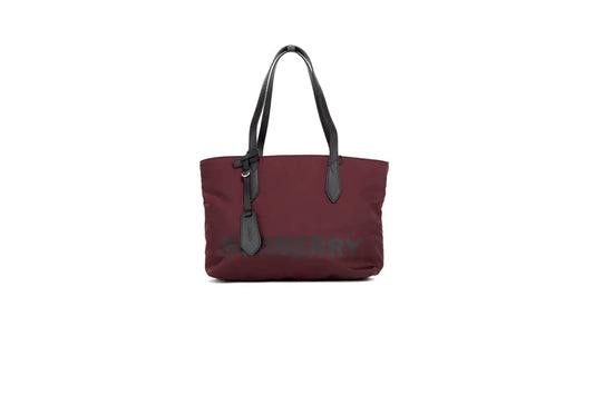 Burberry Small Burgundy Logo Branded Econyl Nylon Tote Bag