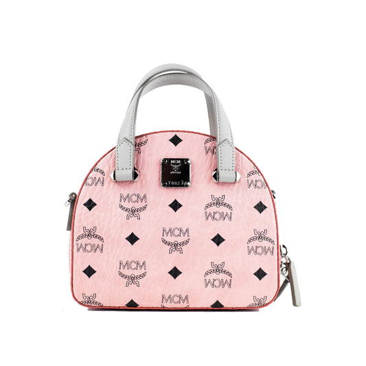 MCM Soft Pink Leather Mini Round Top Tote Crossbody