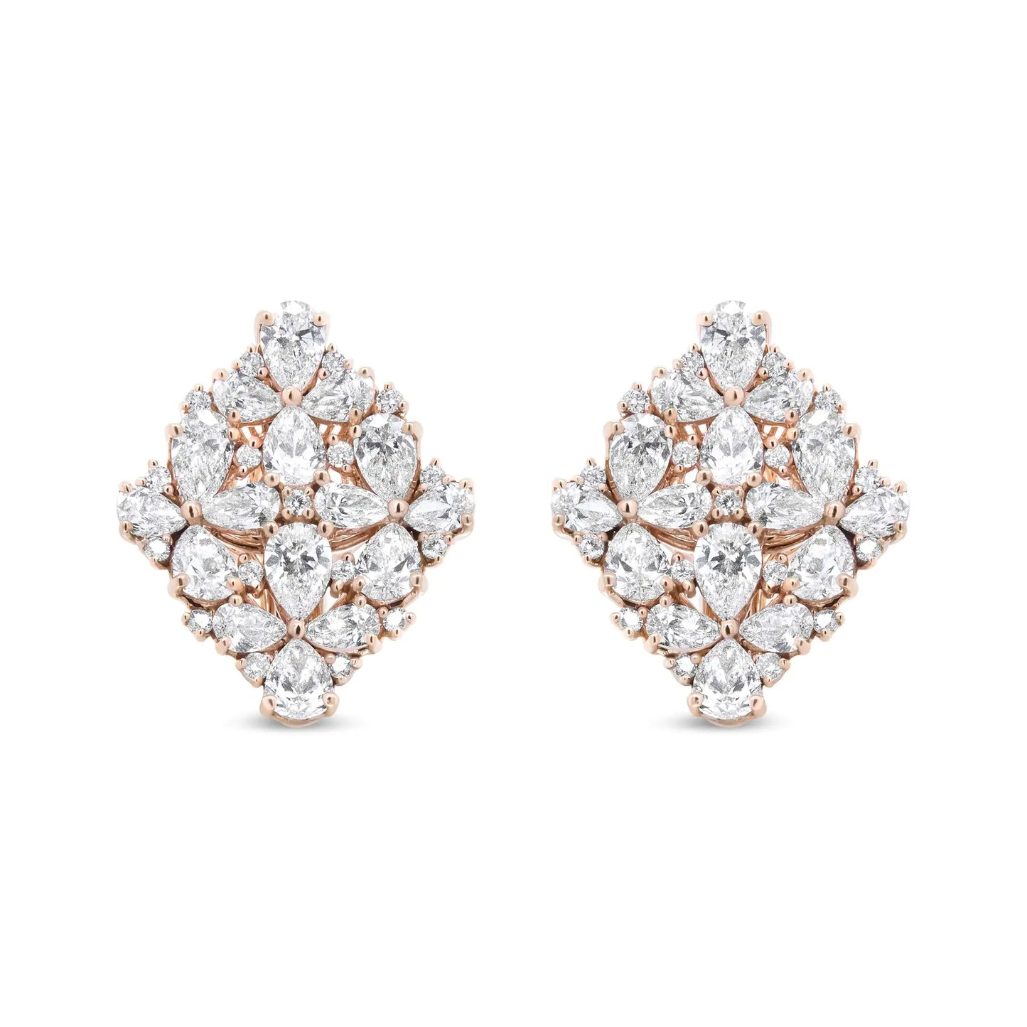 18K Rose Gold 8 1/3 Cttw Pear and Round Diamond Floral Cluster Omega Earrings (F-G Color, VS1-VS2 Clarity)