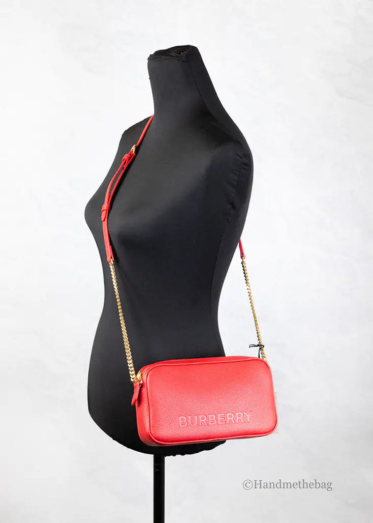 Burberry Small Red Leather Elongated Camera Crossbody Bag