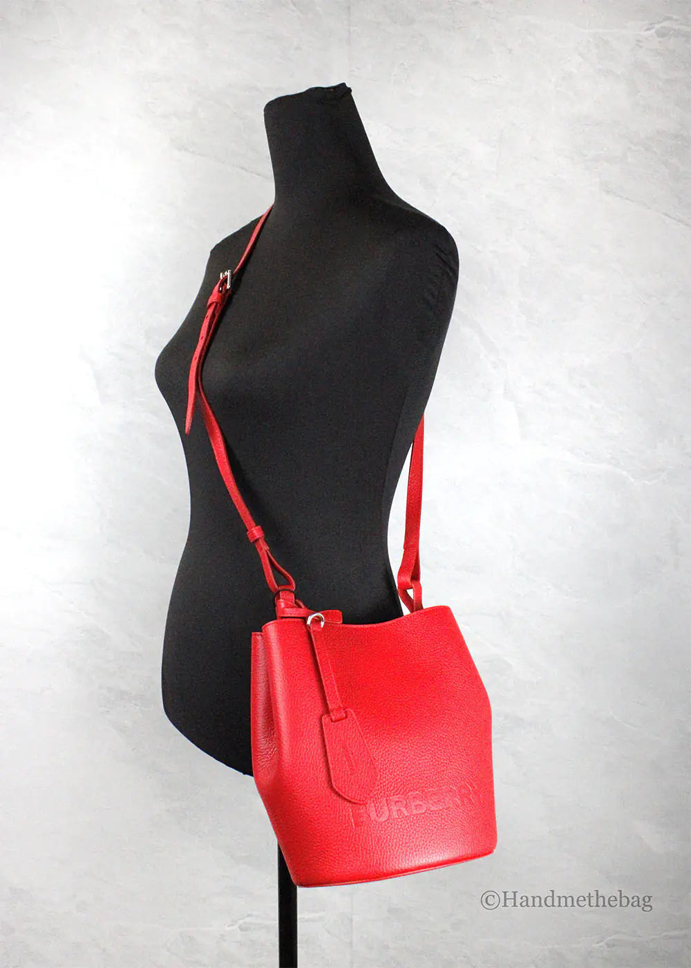 Burberry Lorne Small Red Branded Leather Bucket Crossbody Bag