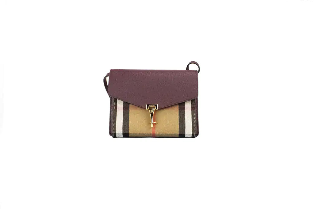 Burberry Macken Small Mahogany House Check Derby Leather Crossbody