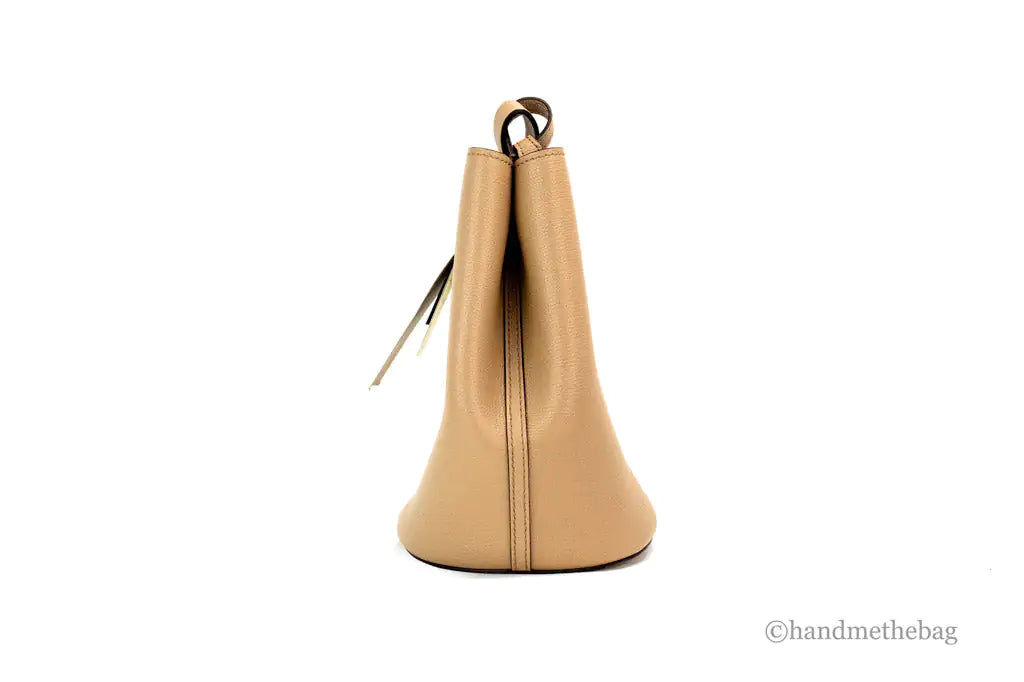 Burberry Lorne Small Camel Haymarket Check Leather Bucket Handbag