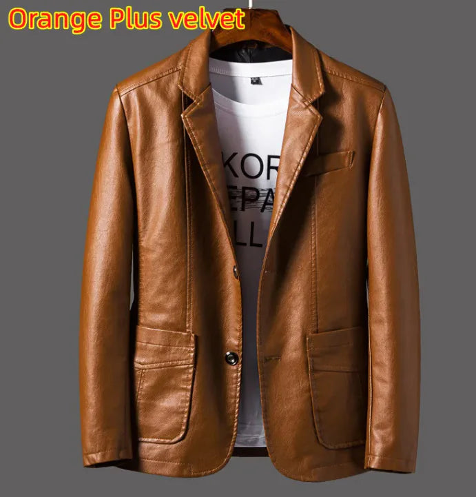 Leather Men's Autumn And Winter Jacket Thin Lapel