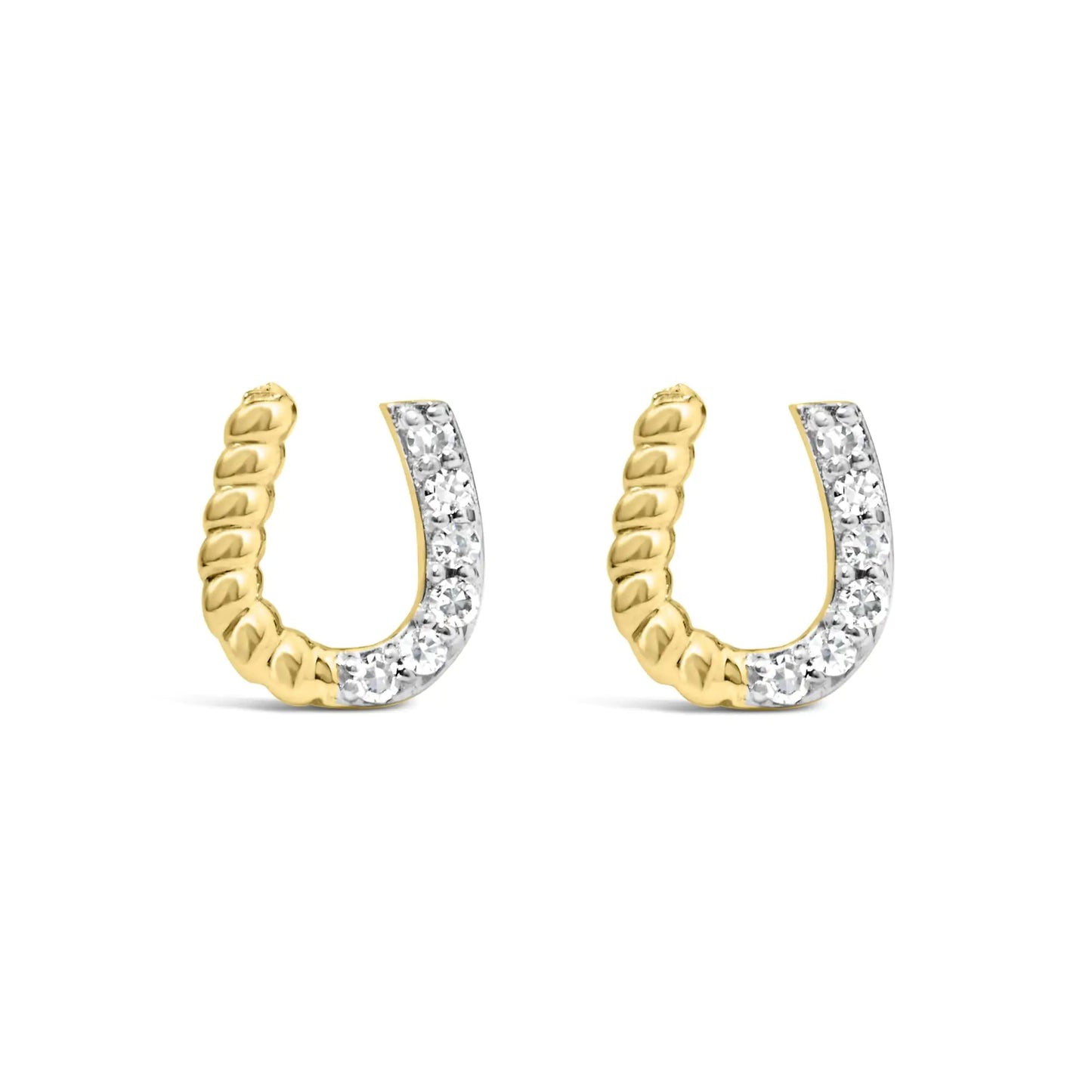 14K Yellow Gold 1/10 Cttw Diamond and Braided Horseshoe Stud Earrings (I-J Color, I1-I2 Clarity)