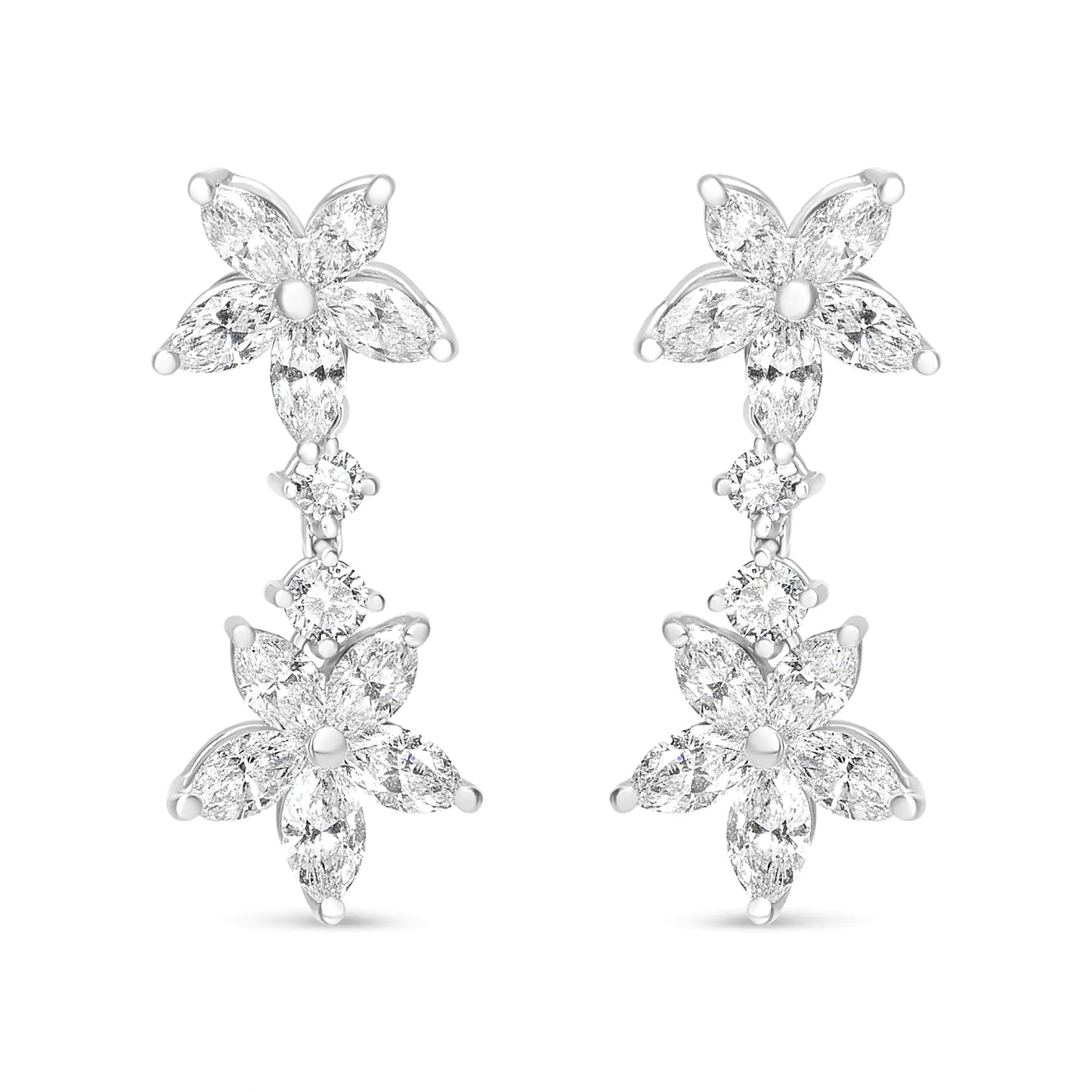 18k White Gold 6.0 Cttw Marquise Diamond Floral Dangle Drop Earrings (E-F Color, VS1-VS2 Clarity)