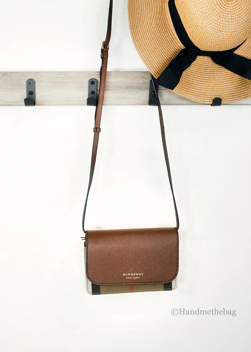 Burberry Hampshire Small House Check Tan Leather Crossbody