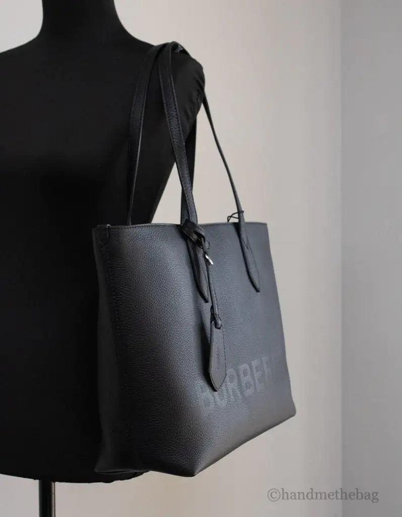 Burberry Ardwell Medium Black Branded Pebble Leather Shoulder Tote